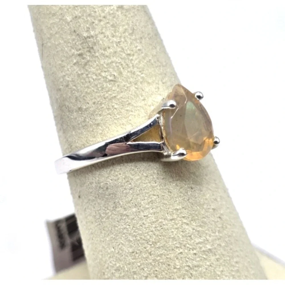 Fire Opal Ring Size‎ 7.75 Teardrop Handmade Sterling Silver 925 Split Shank NWT